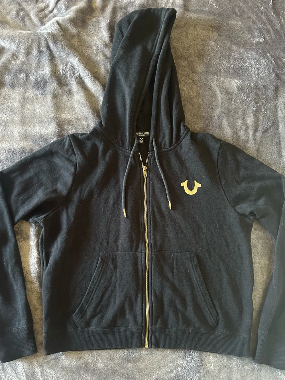 True Religion Black Zip Hoodie with Gold Horseshoe